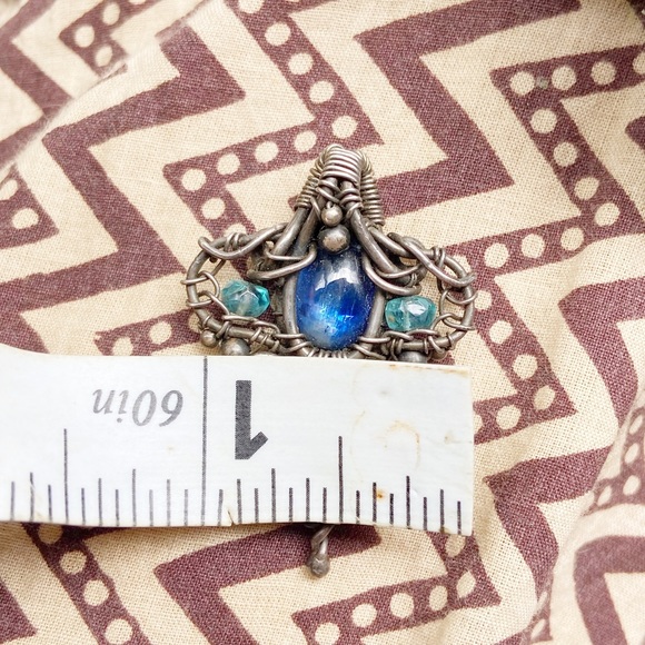 Handmade Kyanite, Gem Silica Chrysocolla, Amethyst Sterling Silver Pendant - Picture 2 of 4